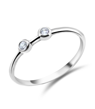 Double Stones Bezel Set Silver Ring NSR-534